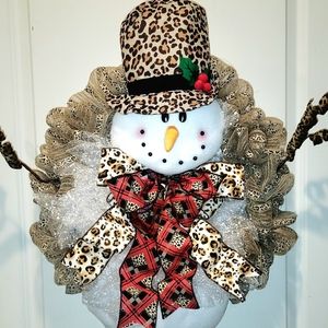 Chrustmas Winter Snowman Wreath Christmas Leopard Cheetah Print